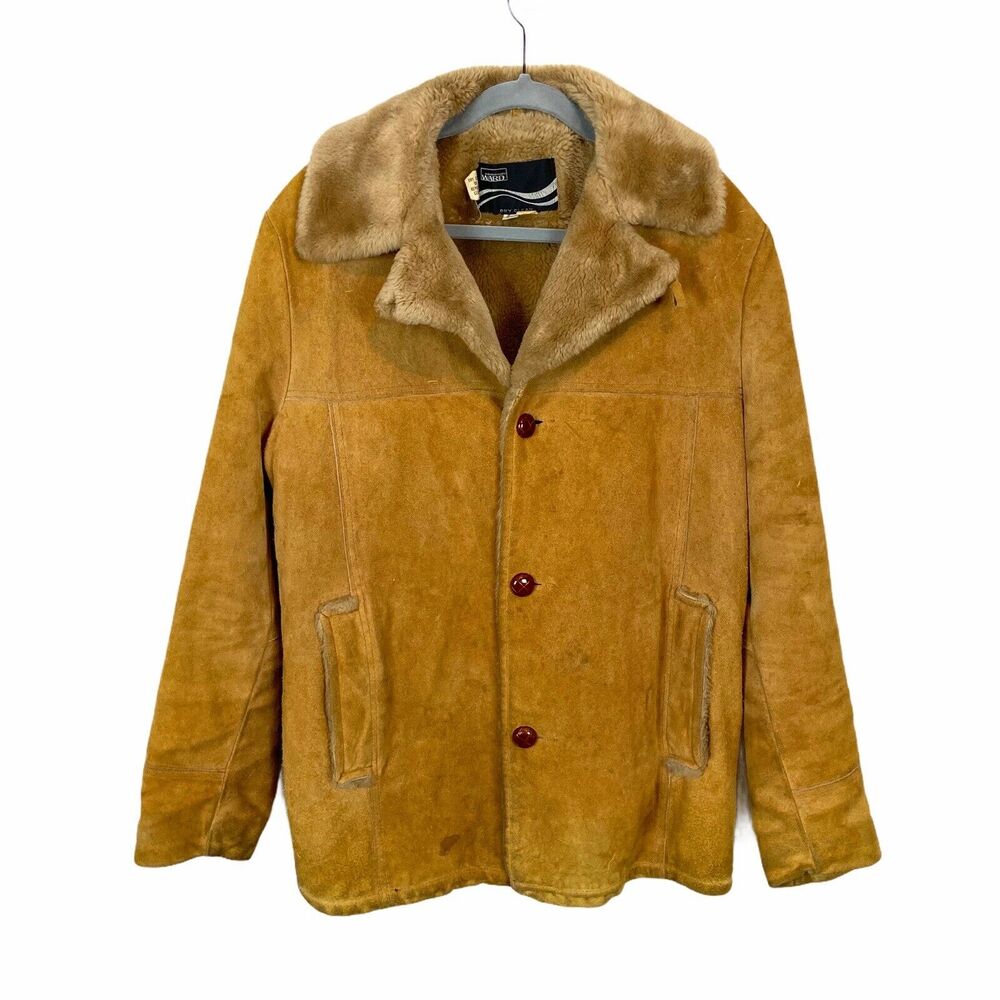 Suede Shearling Coat Marlborough Man Retro Rancher Vintage Montgomery Ward